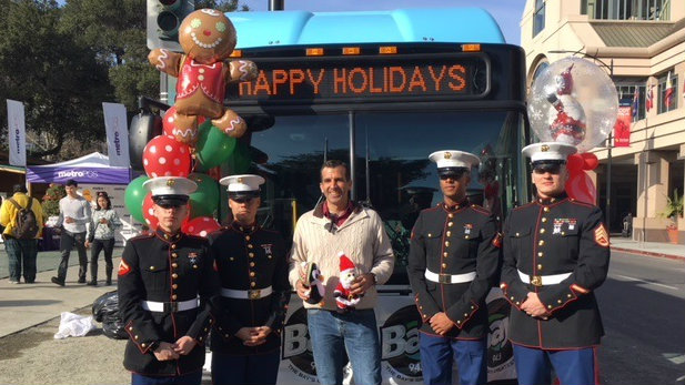 Mayor Sam Liccardo and Marines at the "Stuff the Bus" toy drive